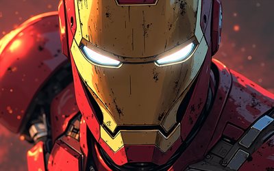 iron, 4k, super héros, gros plan, comics marvel, nuit, art 3d, iron man 3d, fan art, iron man 4k