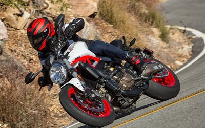 rider, Ducati Monster 821, superbikes, road, movement, white Ducati