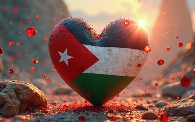 4k, I Love Jordan, red glare, 3D landscape background, bokeh, Day of Jordan, flag of Jordan, heart with Jordan flag, 3D hearts, Jordan, Love for Jordan