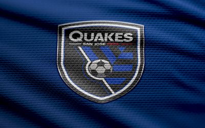 San Jose Earthquakes fabric logo, 4k, blue fabric background, MLS, bokeh, soccer, San Jose Earthquakes logo, football, San Jose Earthquakes emblem, San Jose Earthquakes, american soccer club, San Jose Earthquakes FC