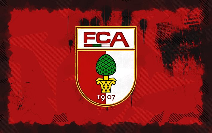 fc augsburg grunge  logotyp, 4k, bundesliga, röd grunge bakgrund, fotboll, fc augsburg emblem, fc augsburg  logotyp, fc augsburg, tysk fotbollsklubb, augsburg fc