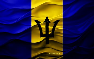 4k, drapeau de la barbade, pays d'amérique du nord, drapeau de la barbade 3d, amérique du nord, texture 3d, jour de la barbade, symboles nationaux, art 3d, barbade