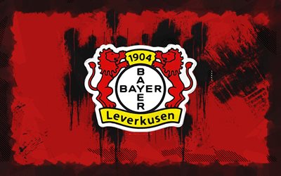 Bayer 04 Leverkusen grunge logo, 4k, Bundesliga, red grunge background, soccer, Bayer 04 Leverkusen emblem, football, FBayer 04 Leverkusen logo, Bayer 04 Leverkusen, german football club, Bayer 04 Leverkusen FC