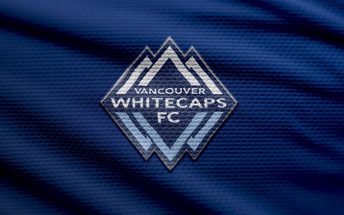vancouver whitecaps logo, 4k, خلفية النسيج الأزرق, mls, خوخه, كرة القدم, شعار فانكوفر وايت كاب, فانكوفر وايت كاب شعار, فانكوفر وايت, نادي كرة القدم الكندي, فانكوفر وايتكابس fc