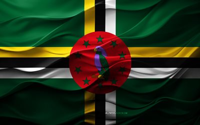 4k, ドミニカの旗, 北米諸国, 3dドミニカフラグ, 北米, 3dテクスチャ, ドミニカの日, 国家のシンボル, 3dアート, ドミニカ