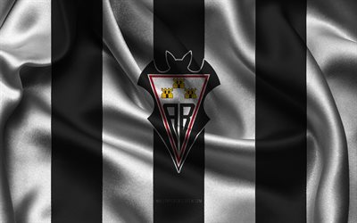 4k, Albacete Balompie logo, white black silk fabric, Spanish football team, Albacete Balompie emblem, Segunda Division, Albacete Balompie, Spain, football, Albacete Balompie flag, Albacete FC