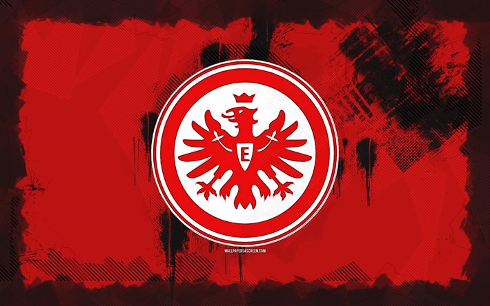 eintracht frankfurt grunge  logo, 4k, bundesliga, punainen grunge  tausta, jalkapallo, eintracht frankfurt  tunnus, eintracht frankfurt  logo, eintracht frankfurt, saksalainen jalkapalloseura, eintracht frankfurt fc
