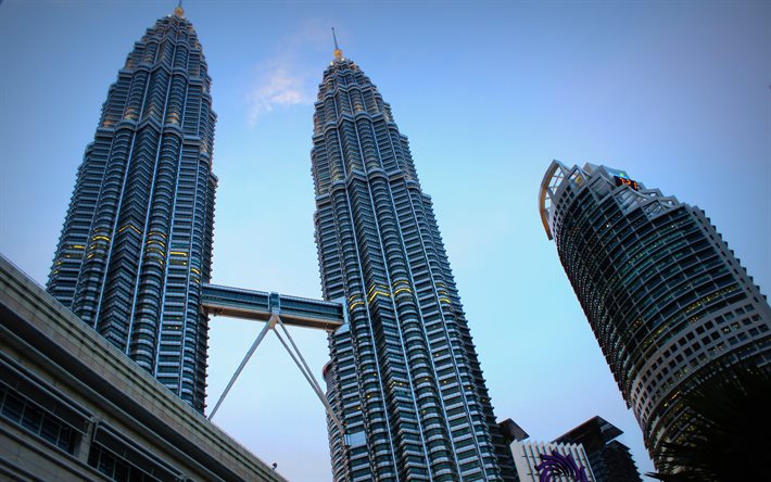 kuala lumpur, 4k, petronas towers, kväll, modern arkitektur, skyskrapor, asien, malaysia