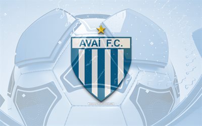 Avai FC glossy logo, 4K, blue football background, Brazilian Serie A, soccer, brazilian football club, Avai FC 3D logo, Avai FC emblem, Avai FC, football, La Liga, sports logo, Avai FC logo, Avai