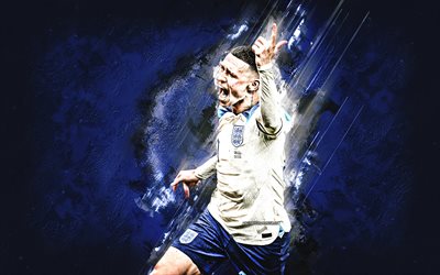 phil foden, nazionale di calcio inglese, centrocampista, sfondo di pietra blu, qatar 2022, calcio, inghilterra