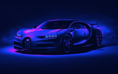 4k, Bugatti Chiron Sport, Cyberpunk, abstract cars, hypercars, supercars, Bugatti Chiron Cyberpunk, french cars, Bugatti