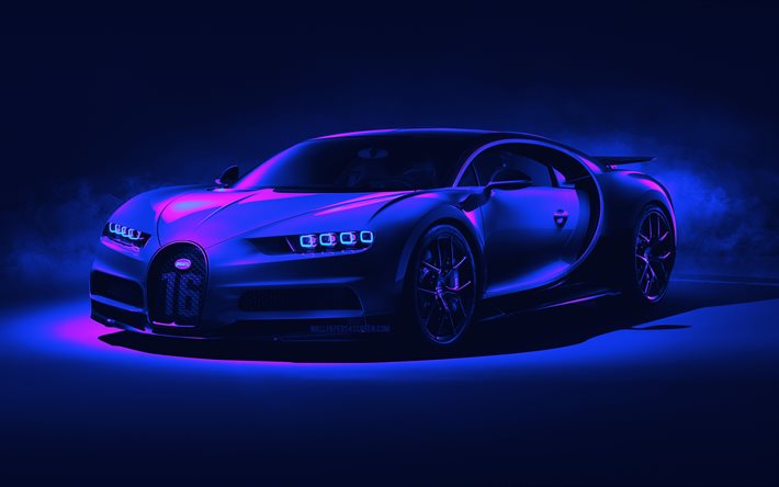 4k, Bugatti Chiron Sport, Cyberpunk, abstract cars, hypercars, supercars, Bugatti Chiron Cyberpunk, french cars, Bugatti