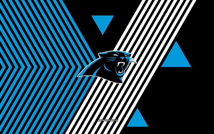 Carolina Panthers logo, 4k, American football team, blue black lines background, Carolina Panthers, NFL, USA, line art, Carolina Panthers emblem, American football