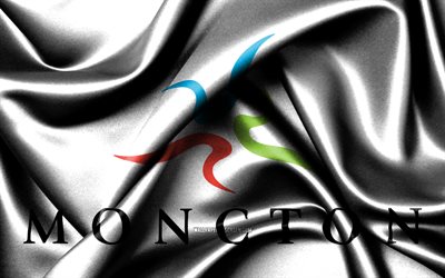 moncton flagga, 4k, kanadensiska städer, tygflaggor, dag i moncton, monctons flagga, vågiga sidenflaggor, kanada, städer i kanada, moncton