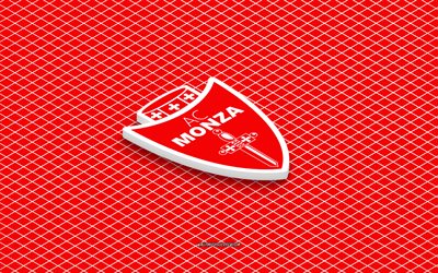 4k, AC Monza isometric logo, 3d art, Italian football club, isometric art, AC Monza, red background, Serie A, Italy, football, isometric emblem, AC Monza logo