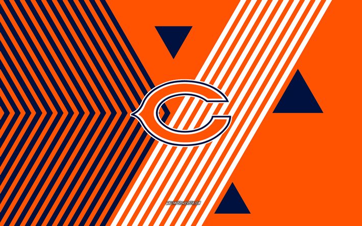 Chicago Bears logo, 4k, American football team, blue orange lines background, Chicago Bears, NFL, USA, line art, Chicago Bears emblem, American football