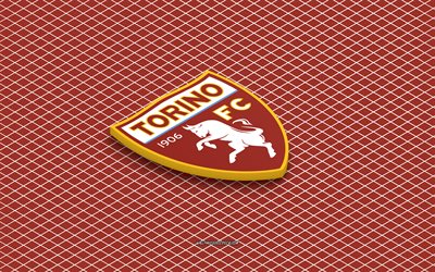 4k, Torino FC isometric logo, 3d art, Italian football club, isometric art, Torino FC, burgundy background, Serie A, Italy, football, isometric emblem, Torino FC logo