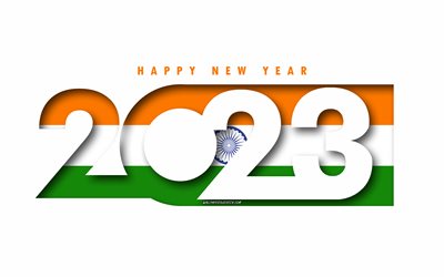 Happy New Year 2023 India, white background, India, minimal art, 2023 India concepts, India 2023, 2023 India background, 2023 Happy New Year India