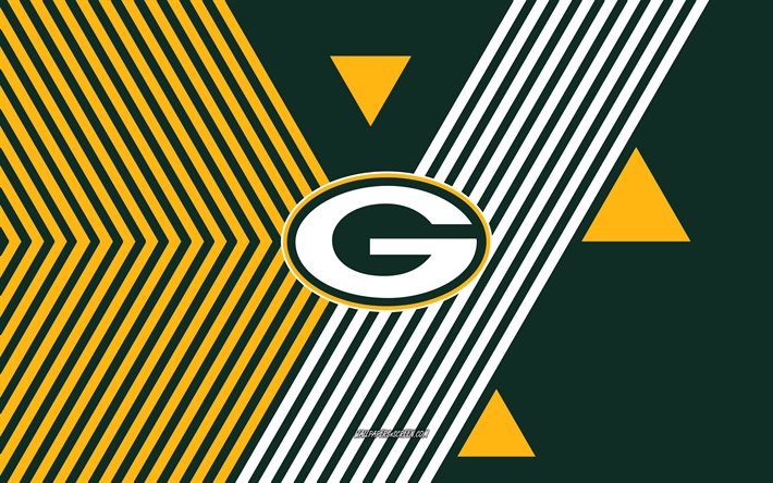 green bay packersin logo, 4k, amerikkalainen jalkapallojoukkue, vihreä keltainen viivat tausta, green bay packers, nfl, usa, viivapiirros, green bay packersin tunnus, amerikkalainen jalkapallo