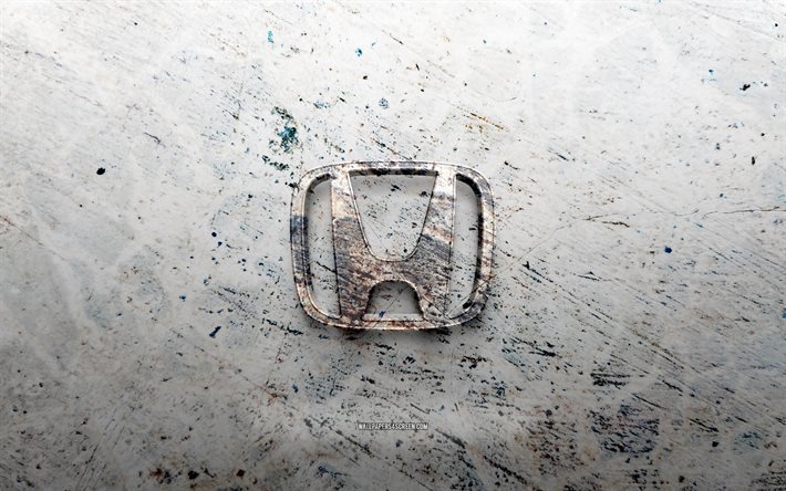 logotipo de piedra de honda, 4k, fondo de piedra, honda logo 3d, marcas de autos, creativo, logotipo de honda, arte grunge, honda