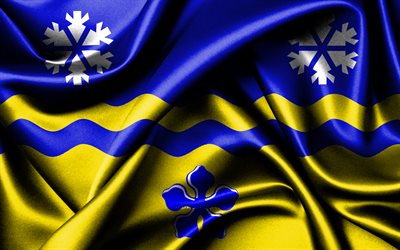 bandeira do príncipe jorge, 4k, cidades canadenses, bandeiras de tecido, dia do príncipe george, bandeira do príncipe george, bandeiras de seda onduladas, canadá, cidades do canadá, príncipe jorge