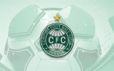 Coritiba FC glossy logo, 4K, green football background, Brazilian Serie A, soccer, brazilian football club, Coritiba FC 3D logo, Coritiba FC emblem, Coritiba FC, football, La Liga, sports logo, Coritiba FC logo, Coritiba
