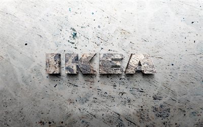 logotipo de pedra ikea, 4k, fundo de pedra, logotipo 3d da ikea, marcas, criativo, logotipo da ikea, arte grunge, ikea