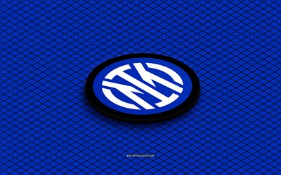 4k, Inter Milan isometric logo, 3d art, Italian football club, isometric art, Inter Milan, blue background, Serie A, Italy, football, isometric emblem, Inter Milan logo, Internazionale