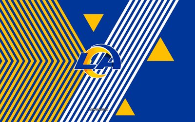 ロサンゼルス・ラムズのロゴ, 4k, アメリカン フットボール チーム, 青黄色の線の背景, ロサンゼルス・ラムズ, nfl, アメリカ合衆国, 線画, ロサンゼルス・ラムズのエンブレム, アメリカンフットボール