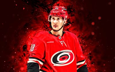 martin necas, 4k, néons rouges, hurricanes de caroline, dans la lnh, joueurs de hockey tchèque, martin necas 4k, hockey, ligue nationale de hockey, hurricanes martin necas carolina