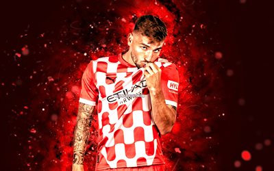 포르투, 4k, 빨간 네온 조명, girona fc, la liga, 스페인 축구 선수, 포르투 4k, 축구, 랄리가, 크리스티안 포르투, portu girona