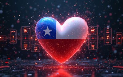4k, I Love Chile, darkness, digital art, creative, Day of Chile, bokeh, flag of Chile, heart with Chilen flag, 3D hearts, Chilen flag, Chile, Love for Chile