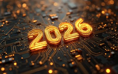 2026 3d hehkuvat numerot, 2026 hyvää uutta vuotta, 2026 kultaiset numerot, hyvää uutta vuotta 2026, tekninen tausta, 2026 konseptit, 2026 onnittelukortti