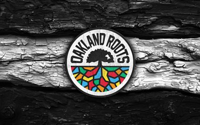 logo in legno degli oakland roots sc, 4k, fondo di legno bianco nero, usl, calcio, logo dell'oakland roots sc, emblema dell'oakland roots sc, oakland roots sc, campionato usl, squadra di calcio americana, oakland roots fc