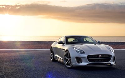 jaguar f-type, 4k, 2018 carros, pôr do sol, estrada, supercarros, jaguar