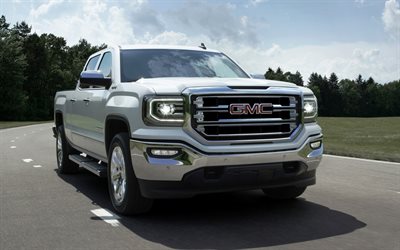 GMC, Sierra 1500, 2015, road, white pickup truck, new cars