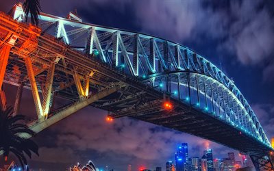 harbour bridge, sydney, australien, natt, broljus