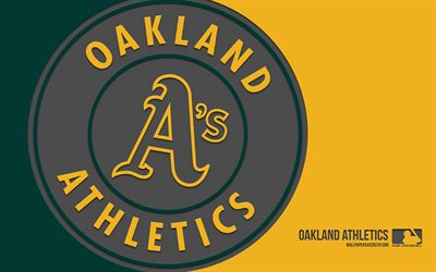 oakland atletizm logosu, 4k, sarı arka plan, karbon sanatı, oakland atletizm amblemi, amerikan beyzbol kulübü, mlb, amerika, oakland atletizm, beyzbol, major league beyzbol