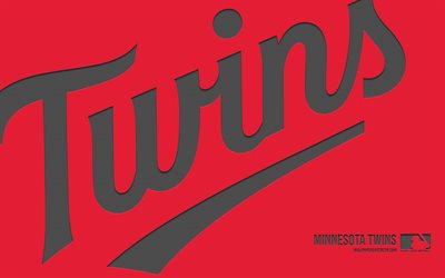 minnesota twins logosu, 4k, kırmızı arka plan, karbon sanatı, minnesota twins amblemi, amerikan beyzbol kulübü, mlb, amerika, minnesota ikizleri, beyzbol, major league beyzbol