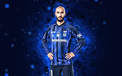 Issam Jebali, 4k, blue neon lights, Gamba Osaka, J1 League, Tunisian footballers, Issam Jebali 4K, football, soccer, Gamba Osaka FC, Issam Jebali Gamba Osaka