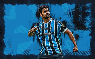 diego costa, 4k, sfondo blu grunge, serie brasiliana a, gremio fc, calciatori brasiliani, diego costa 4k, gremio, calcio, gremio fbpa, diego costa gremio