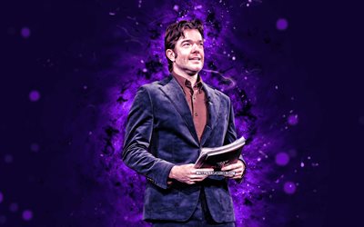 John Mulaney, 4k, violet neon lights, american actors, Hollywood, superstars, John Edmund Mulaney, creative, movie stars, John Mulaney 4K