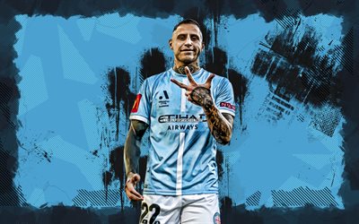 4k, Ferreyra German, blue grunge background, Melbourne City FC, A-League, Argentine footballers, Ferreyra German 4k, football, soccer, Ferreyra German Melbourne City