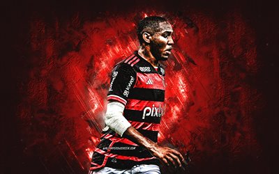 lorran, cr flamengo, jogador de futebol brasileiro, fundo de pedra vermelha, arte grunge, flamengo, brasil, futebol, lorran flamengo, lorran lucas pereira de sousa