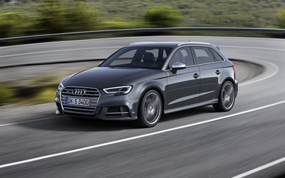 hatchback, el movimiento de 2017, Audi S3, Audi gris, velocidad de