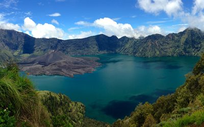mount rinjani, meer, vulkan, lombok, indonesien
