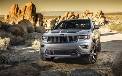 Suv, deserto, 2017, Jeep Grand Cherokee Trailhawk, argenteo Jeep