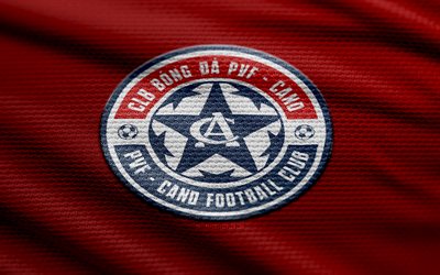 पीवीएफ कैंड फैब्रिक लोगो, 4k, लाल कपड़े की पृष्ठभूमि, वी लीग 2, bokeh, फुटबॉल, पीवीएफ कैंड लोगो, फ़ुटबॉल, पीवीएफ कैंड प्रतीक, पीवीएफ कैंड, वियतनामी फुटबॉल क्लब, पीवीएफ कैंड एफसी