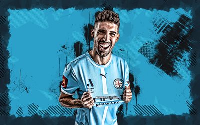 4k, Yonatan Cohen, blue grunge background, Melbourne City FC, A-League, Israeli footballers, Yonatan Cohen 4K, football, soccer, Yonatan Cohen Melbourne City