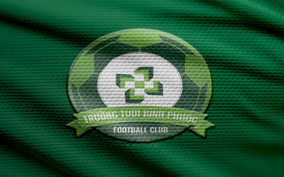 truong tuoi binh phuoc fabric logo, 4k, grüne stoffhintergrund, v league 2, bokeh, fußball, truong tuoi binh phuoc logo, truong tuoi binh phuoc emblem, truong tuoi binh phuoc, vietnamesischer fußballverein, truong tuoi binh phuoc fc